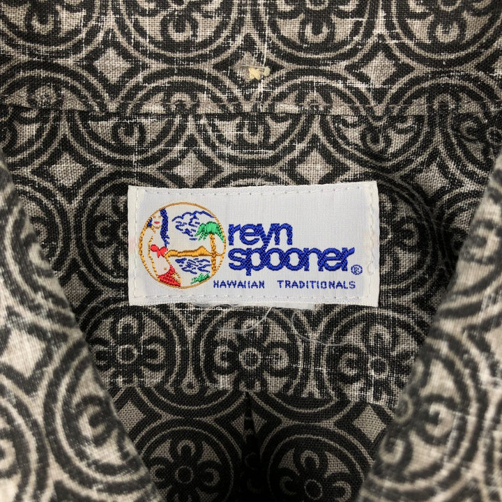 90'S Reyn Spooner swimwear tag, bikini tag, all-over print, button-down, Hawaiian Aloha shirt, boxy shirt, men's size XL. unclear Charcoal Vintage Second Hand