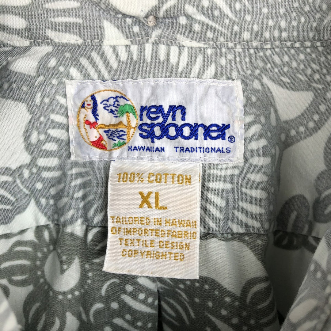 90'S Reyn Spooner Swimwear Tag All-over Botanical Pattern Pullover Button-Down Aloha Shirt Men's XL (approx.) cotton white type Vintage Second Hand