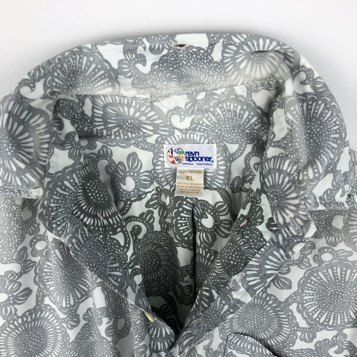90'S Reyn Spooner Swimwear Tag All-over Botanical Pattern Pullover Button-Down Aloha Shirt Men's XL (approx.) cotton white type Vintage Second Hand