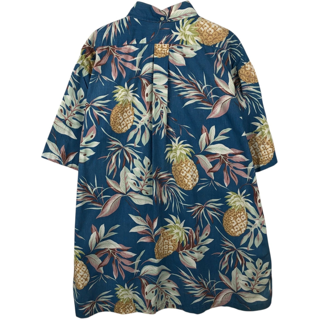90'S Reyn Spooner swimwear tag, bikini tag, all-over print pullover, button-down, Aloha shirt, boxy shirt, made in Hawaii. cotton navy blue type Vintage Second Hand