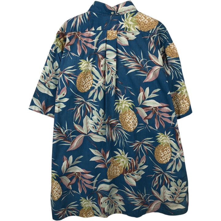 90'S Reyn Spooner swimwear tag, bikini tag, all-over print pullover, button-down, Aloha shirt, boxy shirt, made in Hawaii. cotton navy blue type Vintage Second Hand