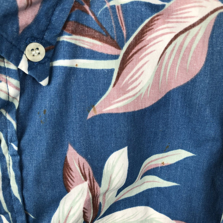 90'S Reyn Spooner swimwear tag, bikini tag, all-over print pullover, button-down, Aloha shirt, boxy shirt, made in Hawaii. cotton navy blue type Vintage Second Hand