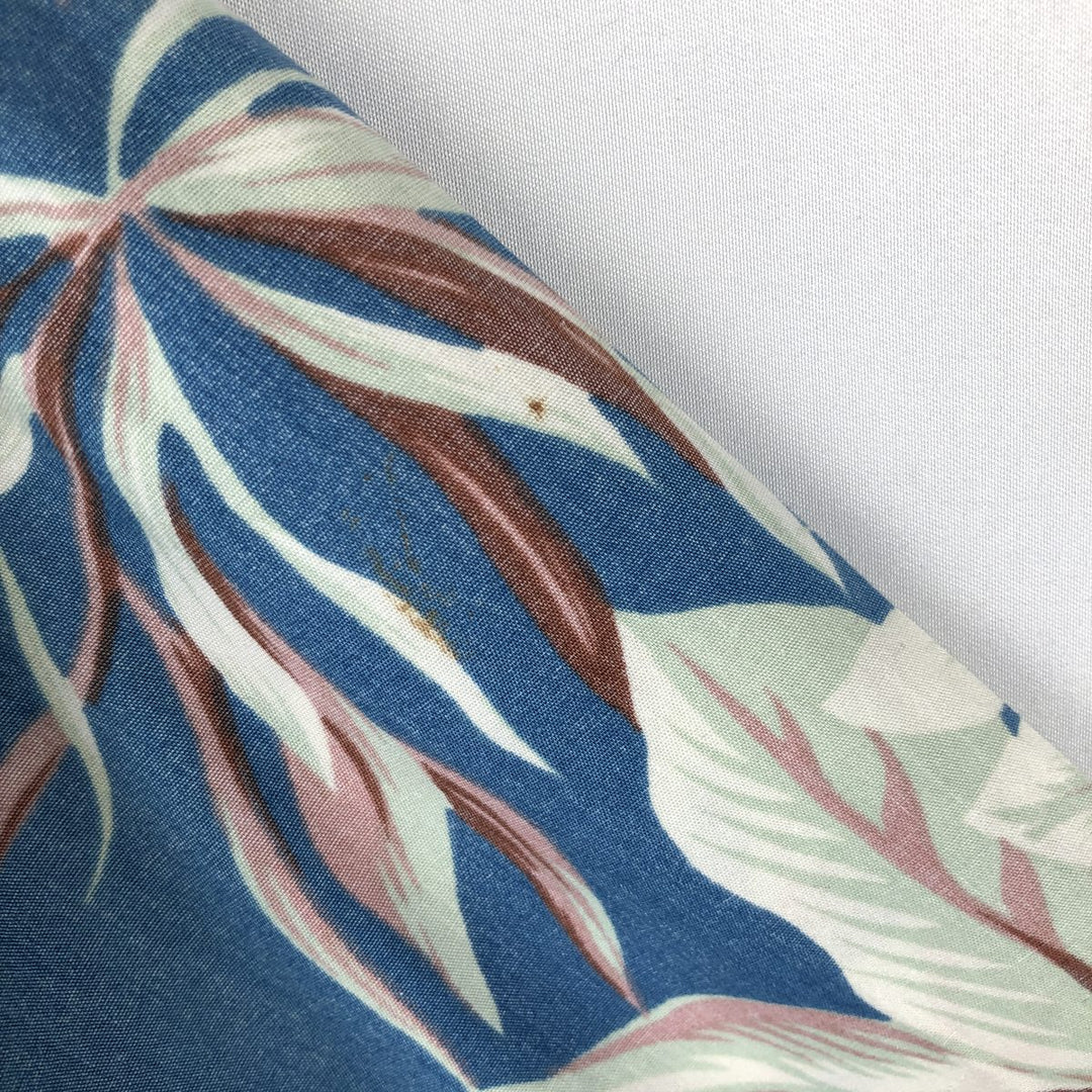 90'S Reyn Spooner swimwear tag, bikini tag, all-over print pullover, button-down, Aloha shirt, boxy shirt, made in Hawaii. cotton navy blue type Vintage Second Hand