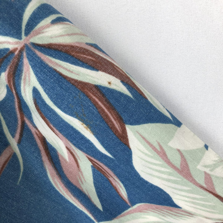 90'S Reyn Spooner swimwear tag, bikini tag, all-over print pullover, button-down, Aloha shirt, boxy shirt, made in Hawaii. cotton navy blue type Vintage Second Hand