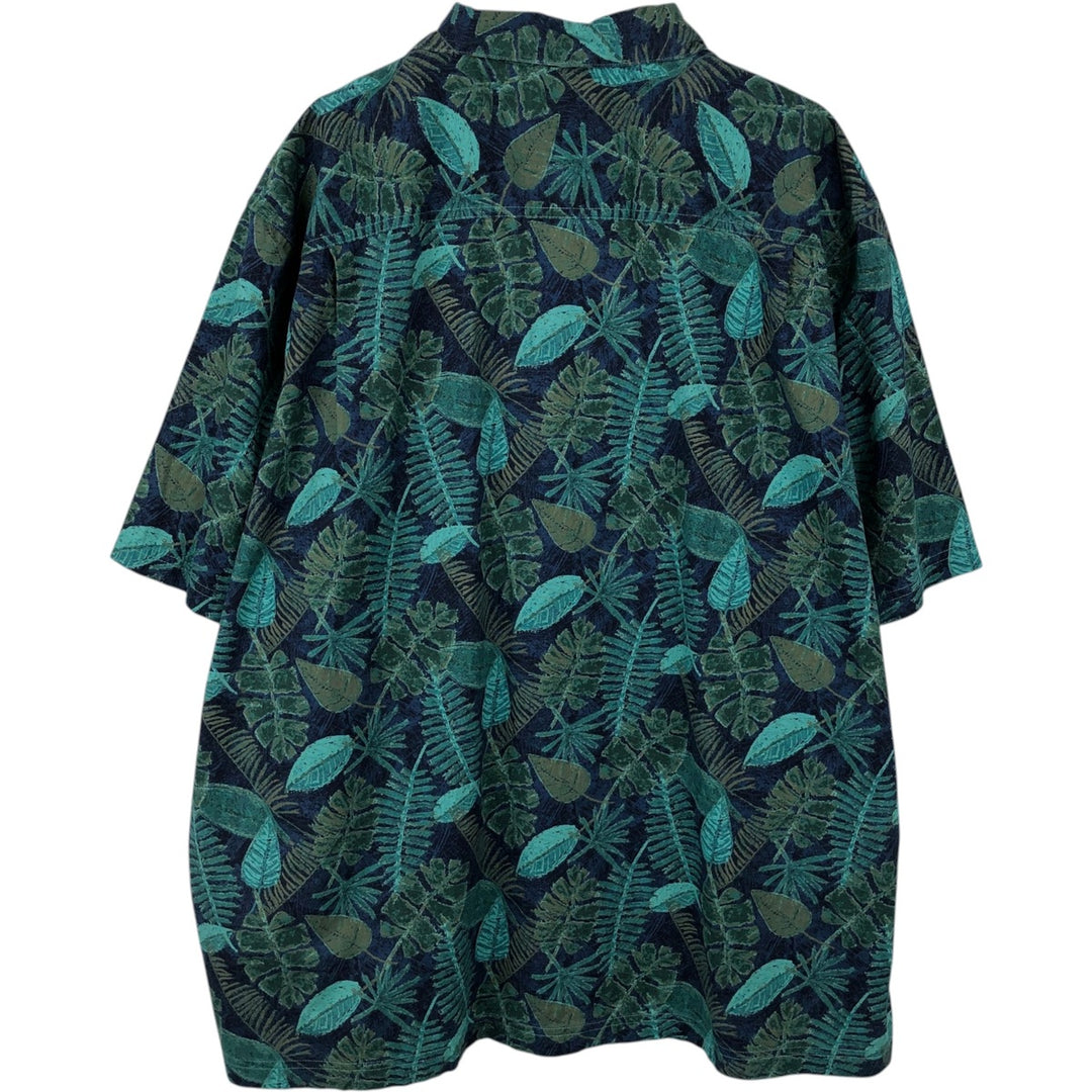 90s-00'S L.L.Bean Traditional Fit Leaf Pattern Open Collar Aloha Shirt, Boxy Shirt, Men's XL equivalent. cotton navy blue type Vintage Second Hand