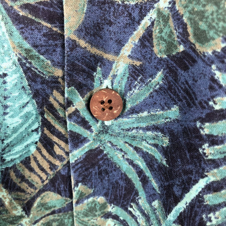 90s-00'S L.L.Bean Traditional Fit Leaf Pattern Open Collar Aloha Shirt, Boxy Shirt, Men's XL equivalent. cotton navy blue type Vintage Second Hand