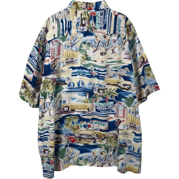 2000'S Reyn Spooner The Beach Boys all-over print rayon Hawaiian Aloha shirt, boxy style, made in Hawaii, men's size XL equivalent. Rayon Beige type Vintage Second Hand