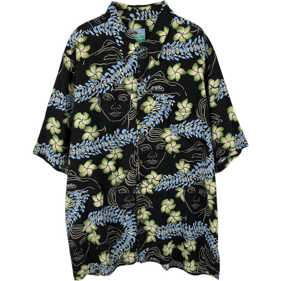 80s-90'S Reyn Spooner Diamond Head tag all-over floral print rayon aloha shirt, boxy fit, men's size XL. Rayon black type Vintage Second Hand