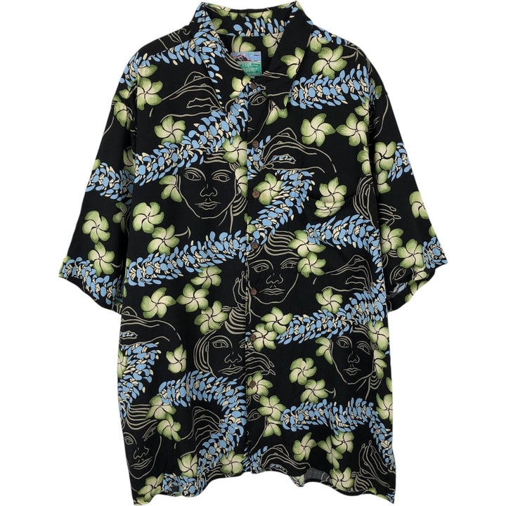 80s-90'S Reyn Spooner Diamond Head tag all-over floral print rayon aloha shirt, boxy fit, men's size XL. Rayon black type Vintage Second Hand