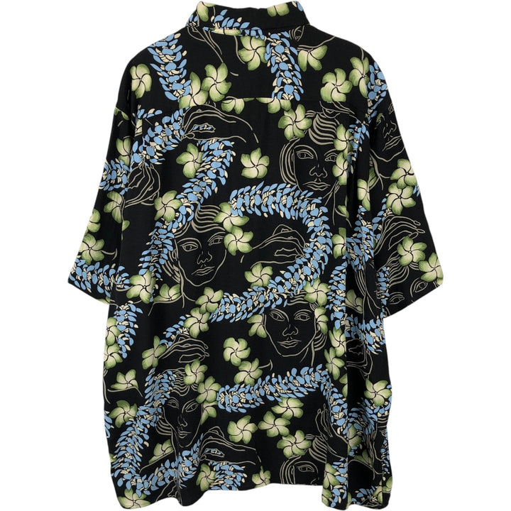 80s-90'S Reyn Spooner Diamond Head tag all-over floral print rayon aloha shirt, boxy fit, men's size XL. Rayon black type Vintage Second Hand