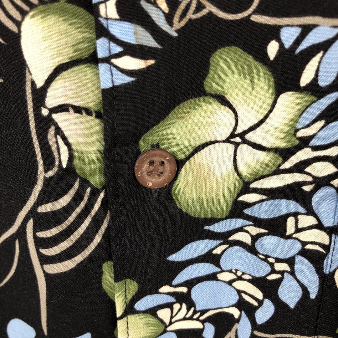 80s-90'S Reyn Spooner Diamond Head tag all-over floral print rayon aloha shirt, boxy fit, men's size XL. Rayon black type Vintage Second Hand