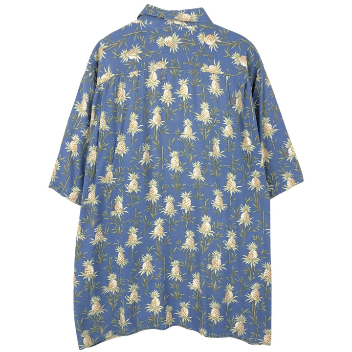 80s-90'S Reyn Spooner Diamond Head tag pineapple pattern all-over print rayon aloha shirt, men's size XL equivalent. Rayon blue type Vintage Second Hand