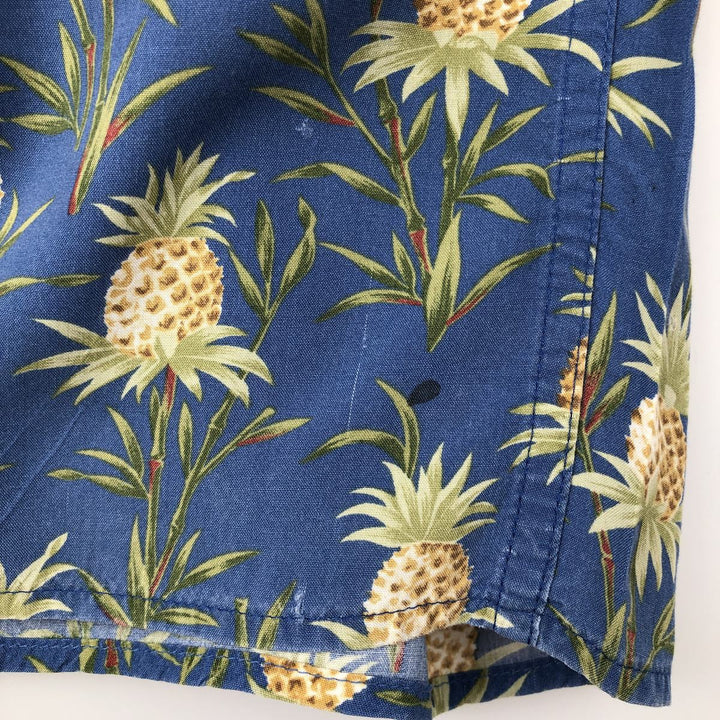 80s-90'S Reyn Spooner Diamond Head tag pineapple pattern all-over print rayon aloha shirt, men's size XL equivalent. Rayon blue type Vintage Second Hand