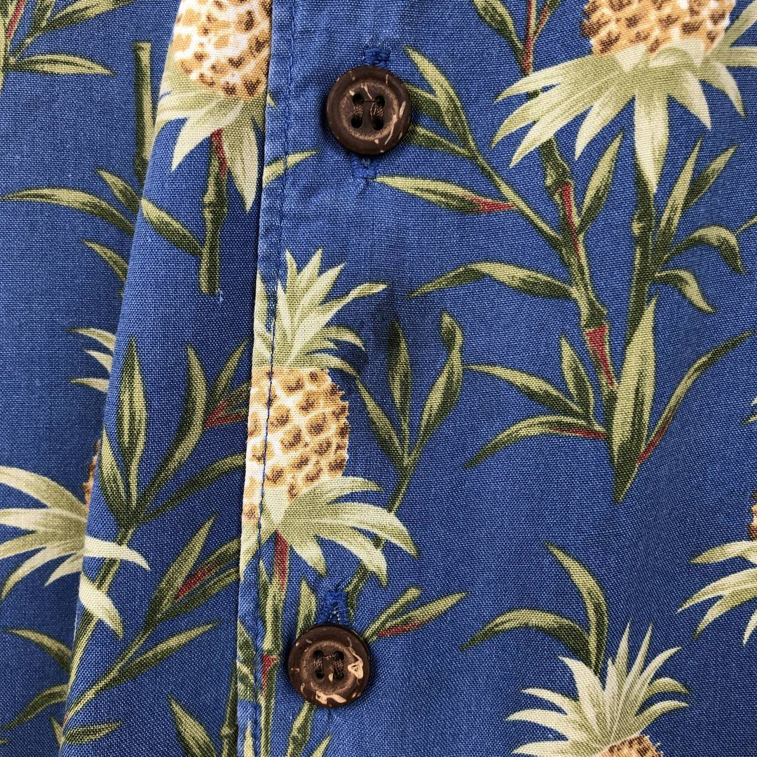 80s-90'S Reyn Spooner Diamond Head tag pineapple pattern all-over print rayon aloha shirt, men's size XL equivalent. Rayon blue type Vintage Second Hand