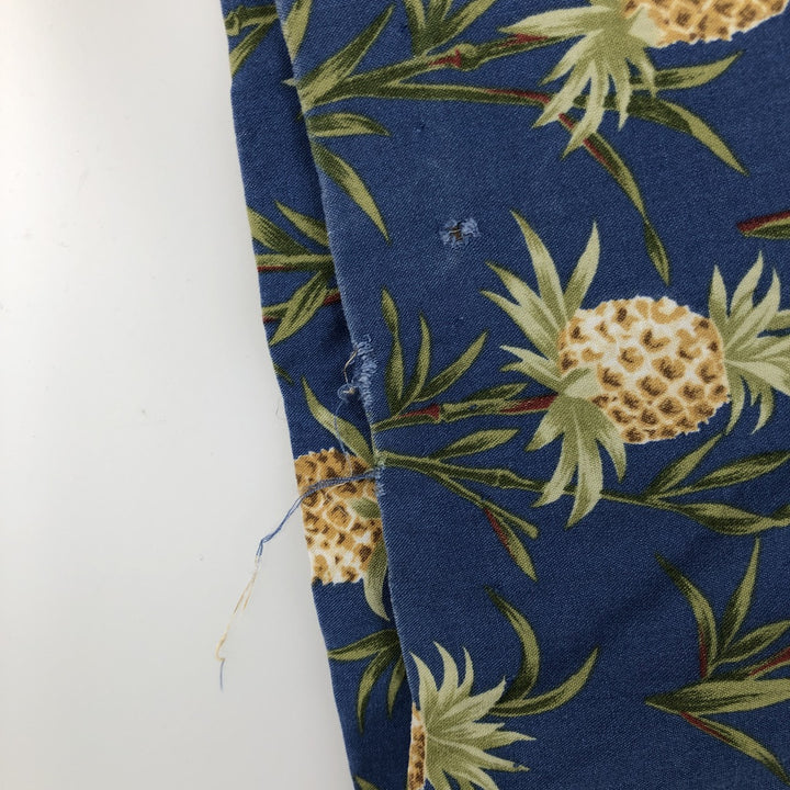 80s-90'S Reyn Spooner Diamond Head tag pineapple pattern all-over print rayon aloha shirt, men's size XL equivalent. Rayon blue type Vintage Second Hand