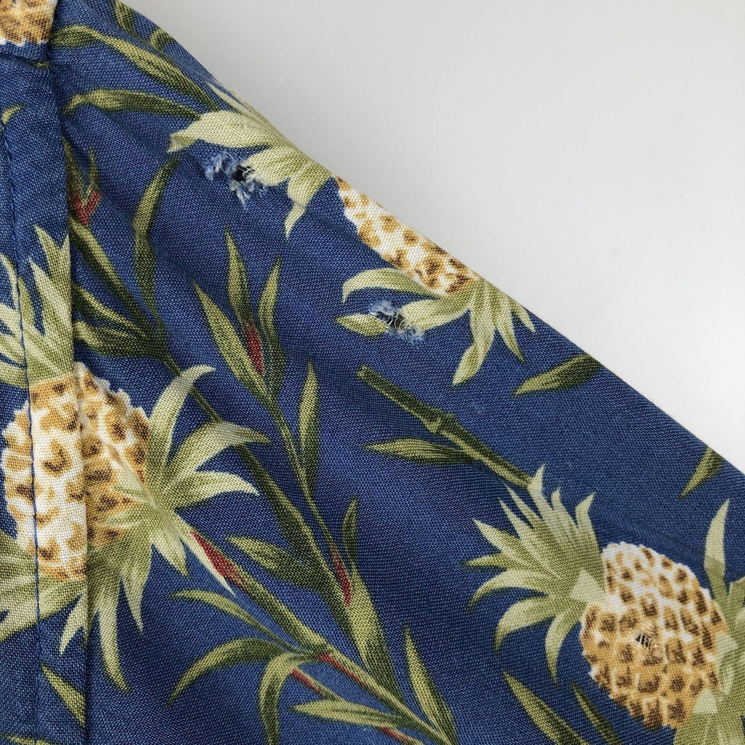 80s-90'S Reyn Spooner Diamond Head tag pineapple pattern all-over print rayon aloha shirt, men's size XL equivalent. Rayon blue type Vintage Second Hand