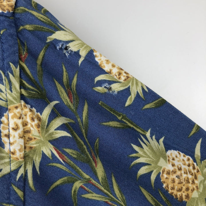 80s-90'S Reyn Spooner Diamond Head tag pineapple pattern all-over print rayon aloha shirt, men's size XL equivalent. Rayon blue type Vintage Second Hand