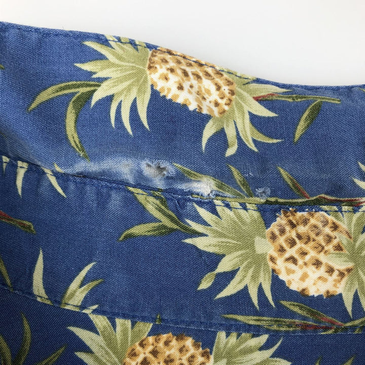 80s-90'S Reyn Spooner Diamond Head tag pineapple pattern all-over print rayon aloha shirt, men's size XL equivalent. Rayon blue type Vintage Second Hand