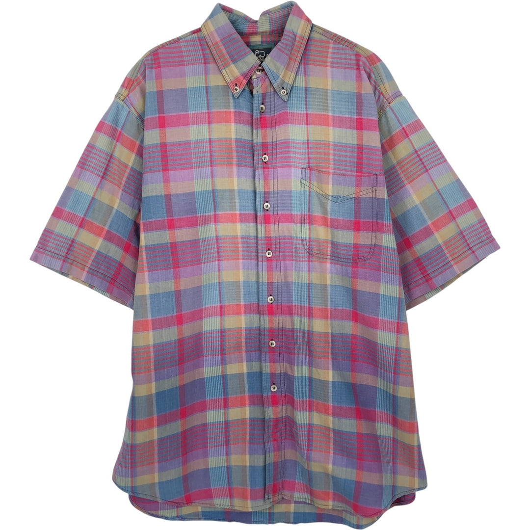 1990'S Woolrich Madras Check Short-Sleeve Button-Down Check Shirt, Men's Size M (Equivalent), Vintage cotton red type Vintage Second Hand