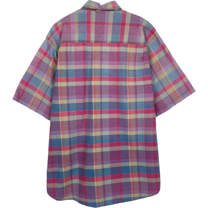 1990'S Woolrich Madras Check Short-Sleeve Button-Down Check Shirt, Men's Size M (Equivalent), Vintage cotton red type Vintage Second Hand