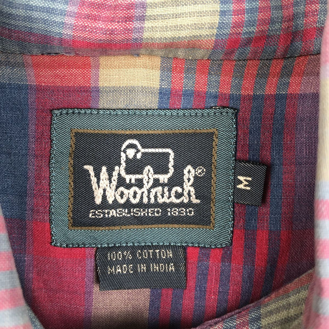 1990'S Woolrich Madras Check Short-Sleeve Button-Down Check Shirt, Men's Size M (Equivalent), Vintage cotton red type Vintage Second Hand