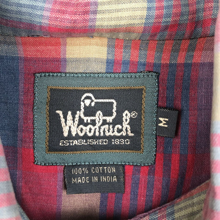 1990'S Woolrich Madras Check Short-Sleeve Button-Down Check Shirt, Men's Size M (Equivalent), Vintage cotton red type Vintage Second Hand