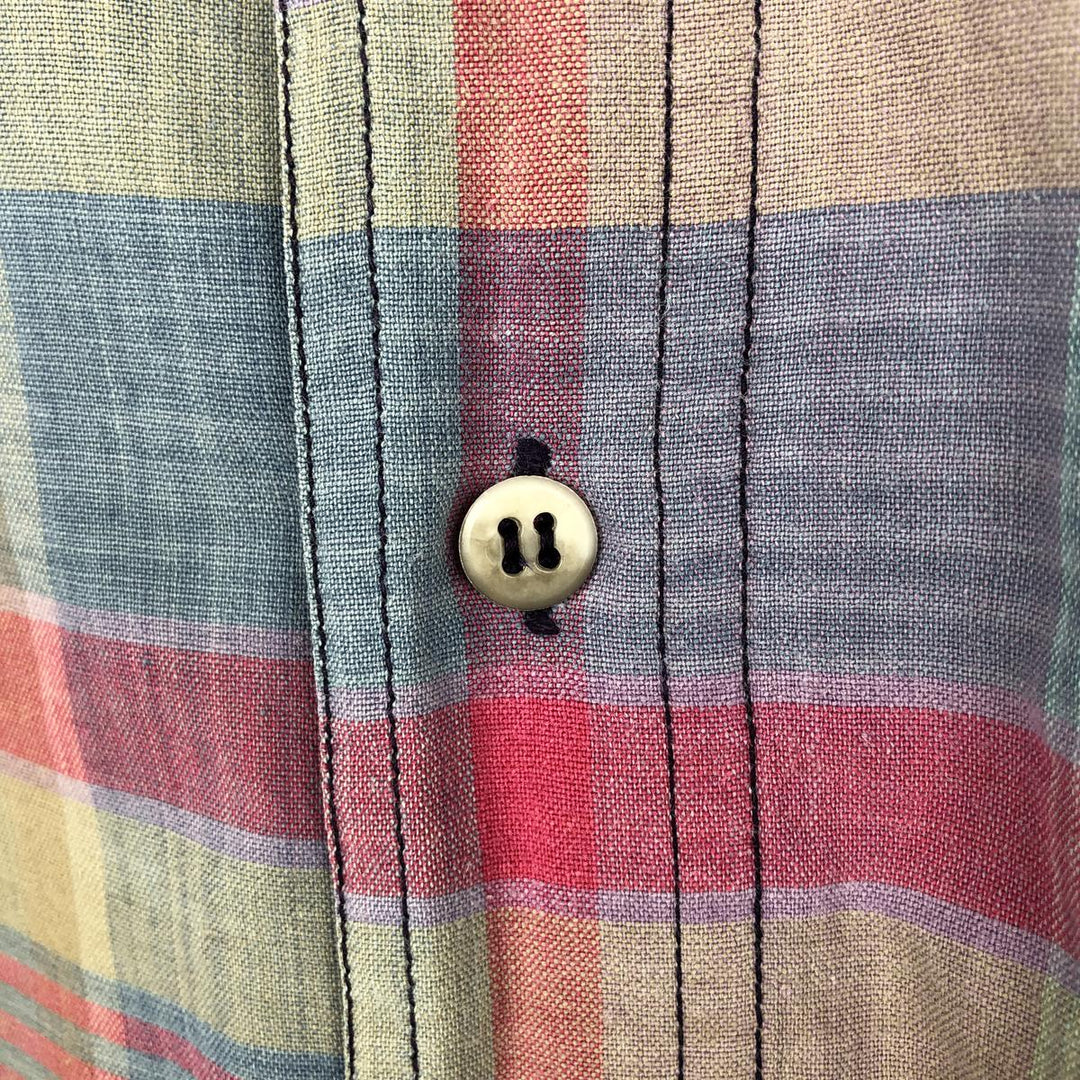 1990'S Woolrich Madras Check Short-Sleeve Button-Down Check Shirt, Men's Size M (Equivalent), Vintage cotton red type Vintage Second Hand