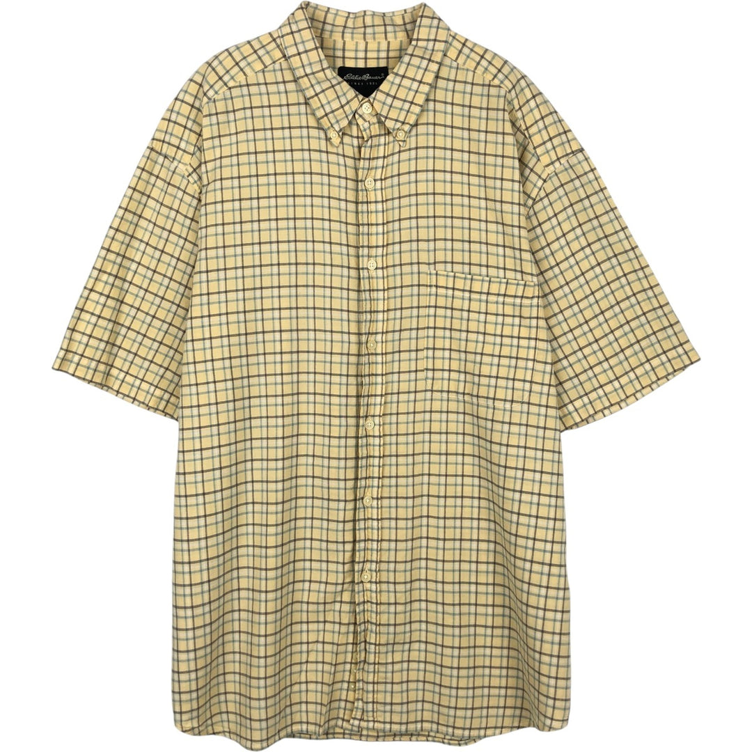 Eddie Bauer short sleeve button down check shirt, men's XL size cotton yellow type Vintage Second Hand