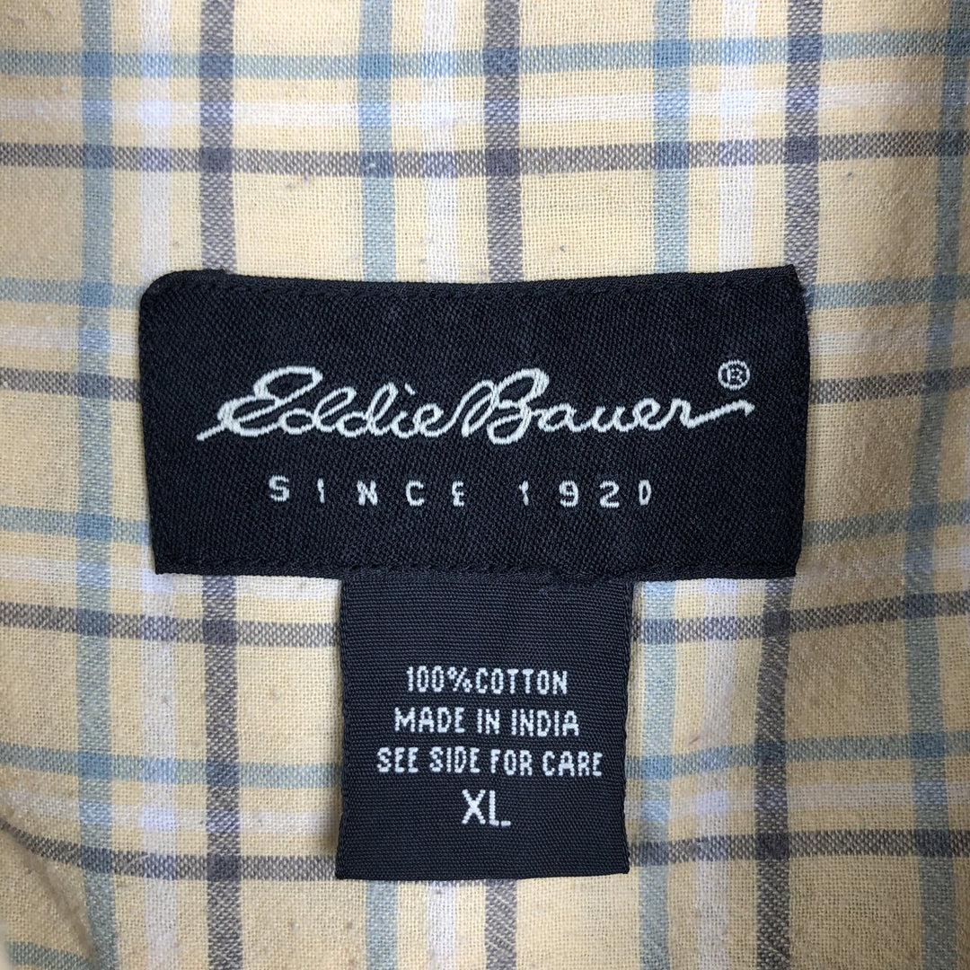 Eddie Bauer short sleeve button down check shirt, men's XL size cotton yellow type Vintage Second Hand