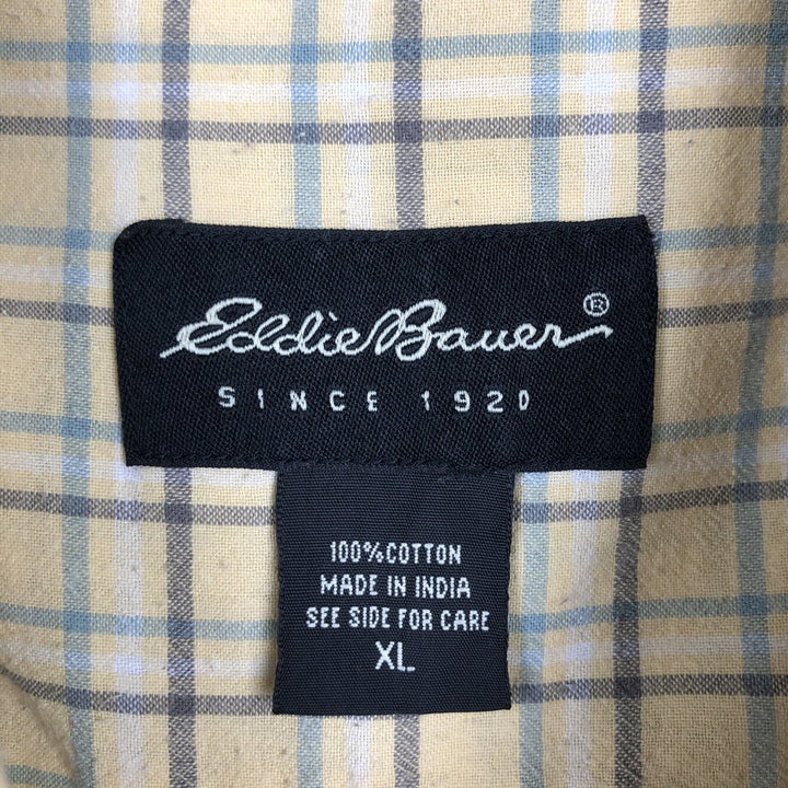 Eddie Bauer short sleeve button down check shirt, men's XL size cotton yellow type Vintage Second Hand