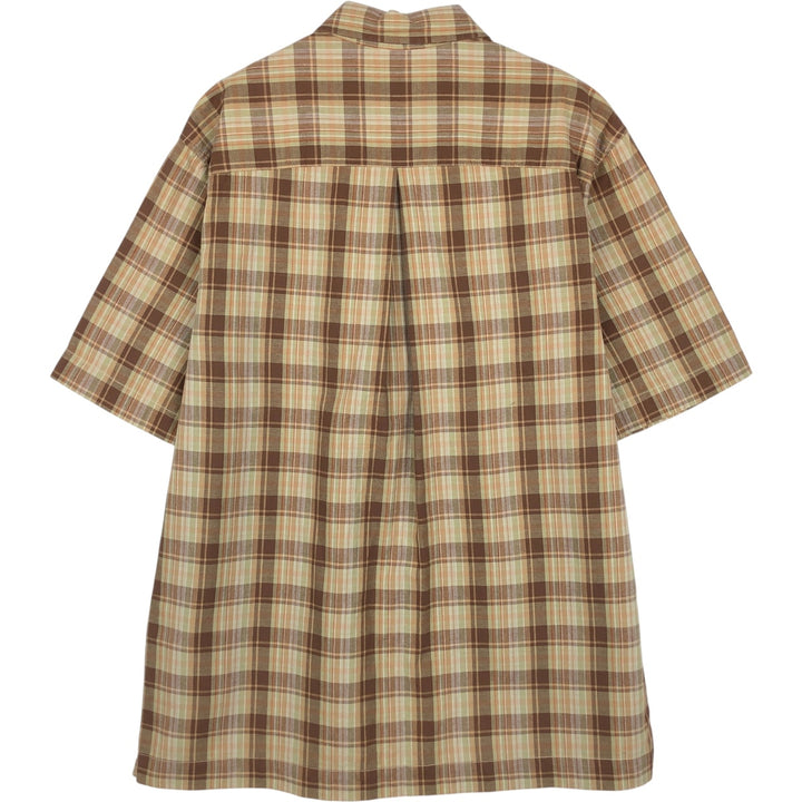 Eddie Bauer Short-Sleeve Button-Down Check Shirt, Boxy Shirt, Men's Size M (approx.) cotton brown type Vintage Second Hand
