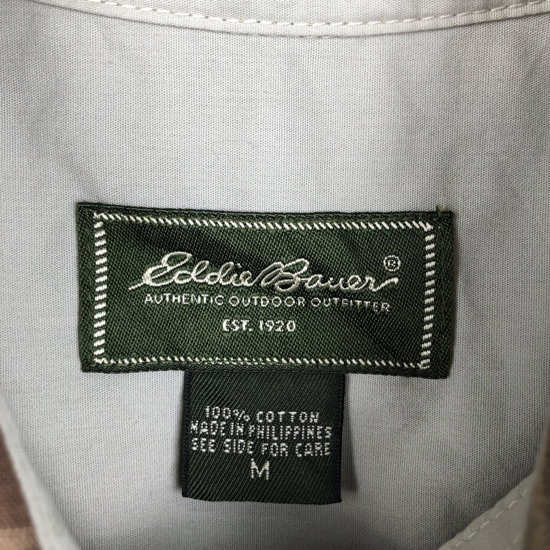 Eddie Bauer Short-Sleeve Button-Down Check Shirt, Boxy Shirt, Men's Size M (approx.) cotton brown type Vintage Second Hand