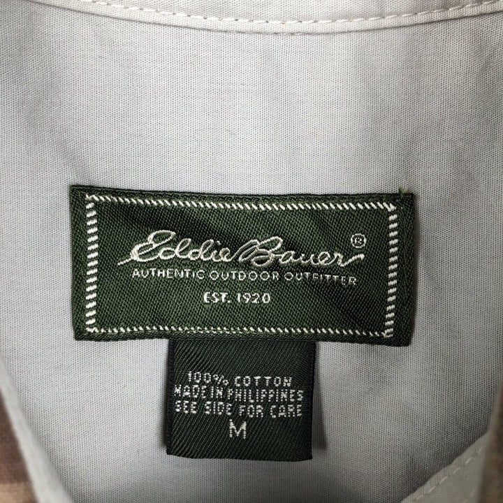 Eddie Bauer Short-Sleeve Button-Down Check Shirt, Boxy Shirt, Men's Size M (approx.) cotton brown type Vintage Second Hand