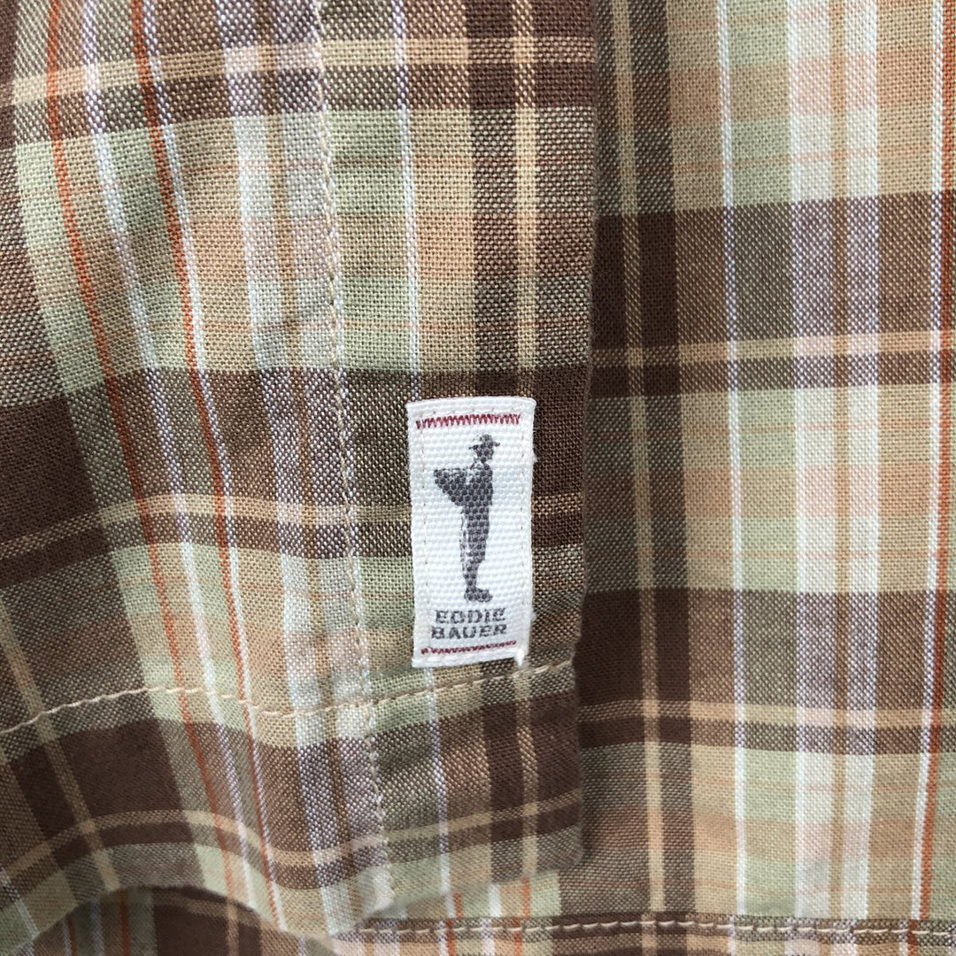 Eddie Bauer Short-Sleeve Button-Down Check Shirt, Boxy Shirt, Men's Size M (approx.) cotton brown type Vintage Second Hand