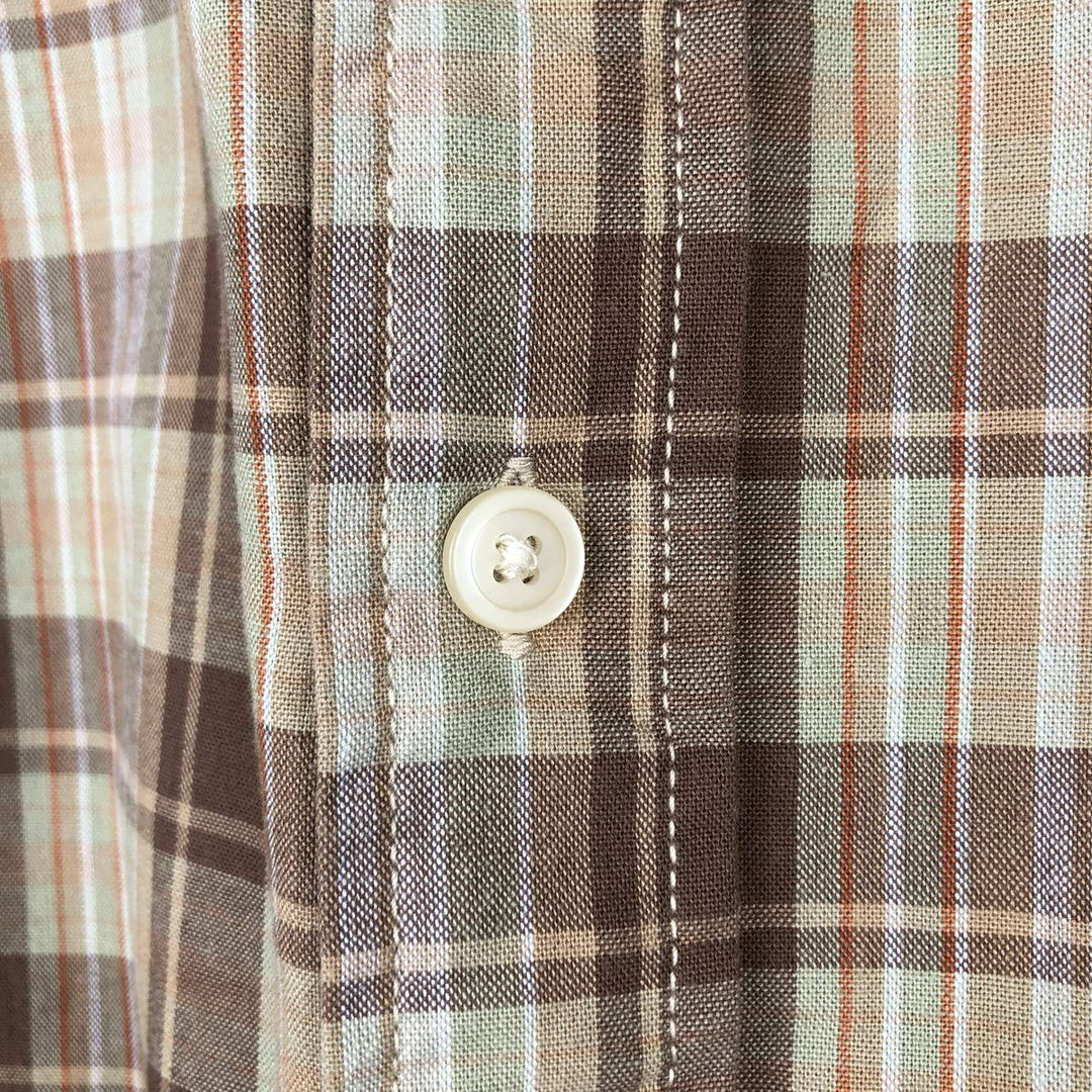 Eddie Bauer Short-Sleeve Button-Down Check Shirt, Boxy Shirt, Men's Size M (approx.) cotton brown type Vintage Second Hand