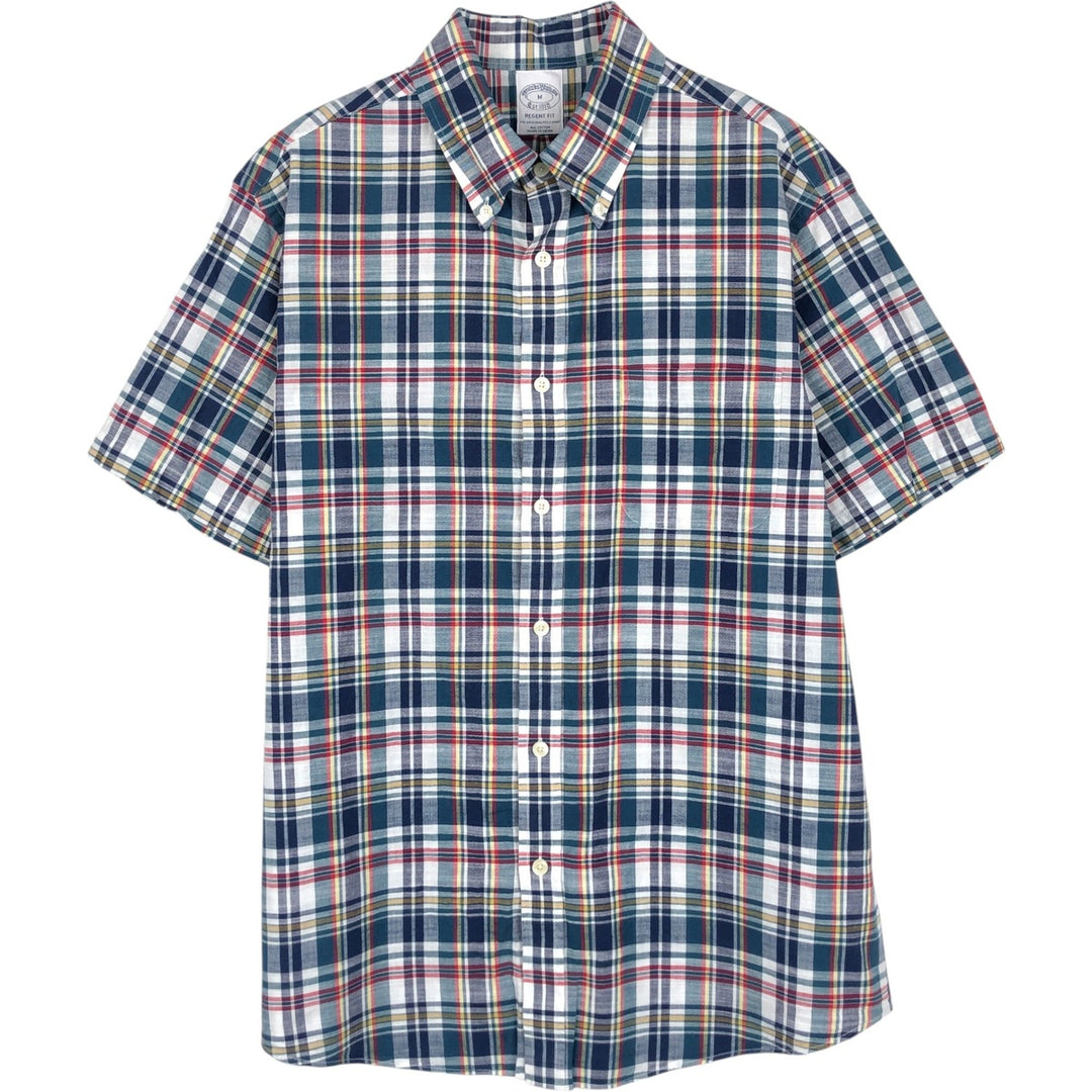 Brooks Brothers Est.1818 REGENT FIT Madras Check Short-Sleeve Button-Down Check Shirt (Men's Size M) cotton blue type Vintage Second Hand