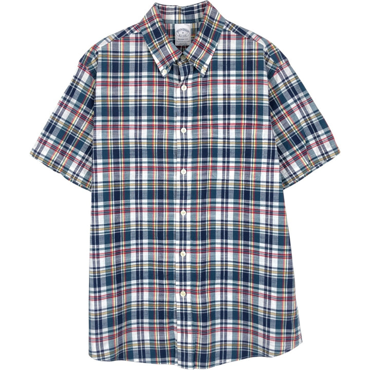 Brooks Brothers Est.1818 REGENT FIT Madras Check Short-Sleeve Button-Down Check Shirt (Men's Size M) cotton blue type Vintage Second Hand