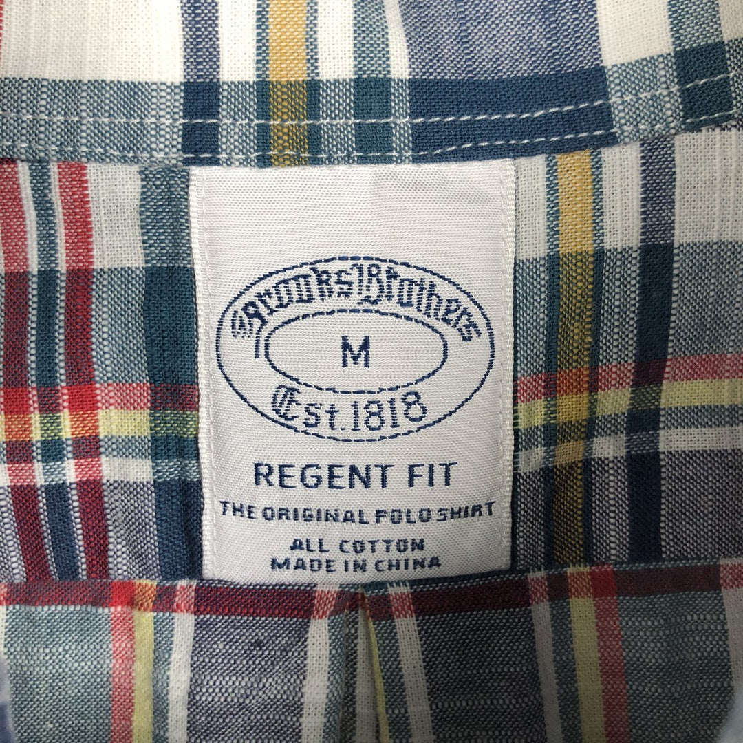 Brooks Brothers Est.1818 REGENT FIT Madras Check Short-Sleeve Button-Down Check Shirt (Men's Size M) cotton blue type Vintage Second Hand