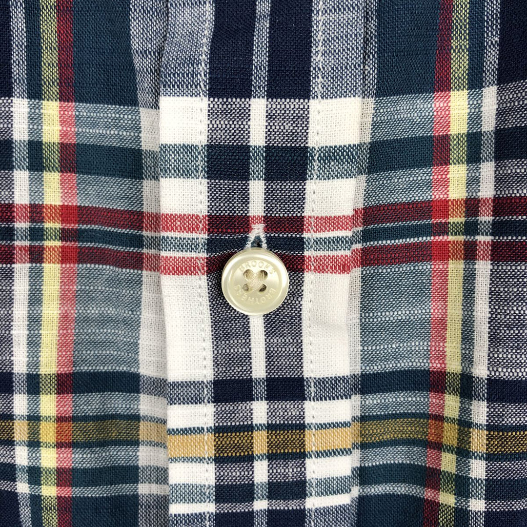 Brooks Brothers Est.1818 REGENT FIT Madras Check Short-Sleeve Button-Down Check Shirt (Men's Size M) cotton blue type Vintage Second Hand
