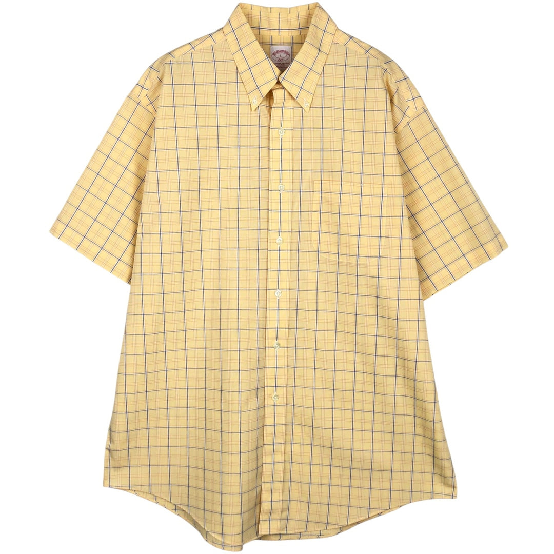 Brooks Brothers 346 short sleeve button down check shirt, men's size L cotton yellow type Vintage Second Hand