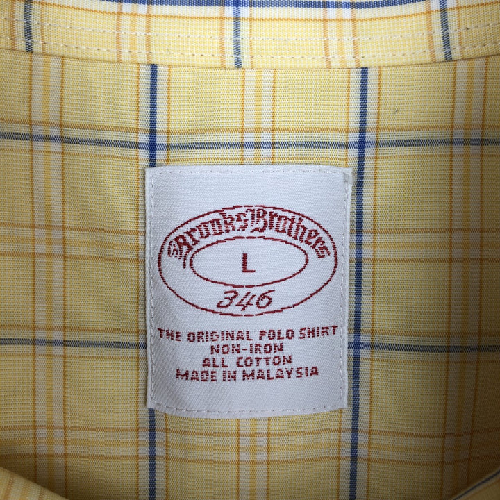 Brooks Brothers 346 short sleeve button down check shirt, men's size L cotton yellow type Vintage Second Hand