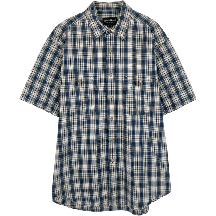 Eddie Bauer Short-Sleeve Cotton Check Shirt, Men's Size M (approx.) cotton blue type Vintage Second Hand