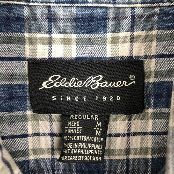 Eddie Bauer Short-Sleeve Cotton Check Shirt, Men's Size M (approx.) cotton blue type Vintage Second Hand
