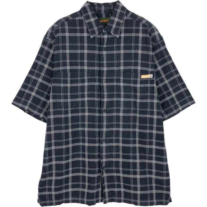 90s~00'S Timberland Short Sleeve Cotton Check Shirt Box Shirt Men's L Size Vintage cotton navy blue type Vintage Second Hand