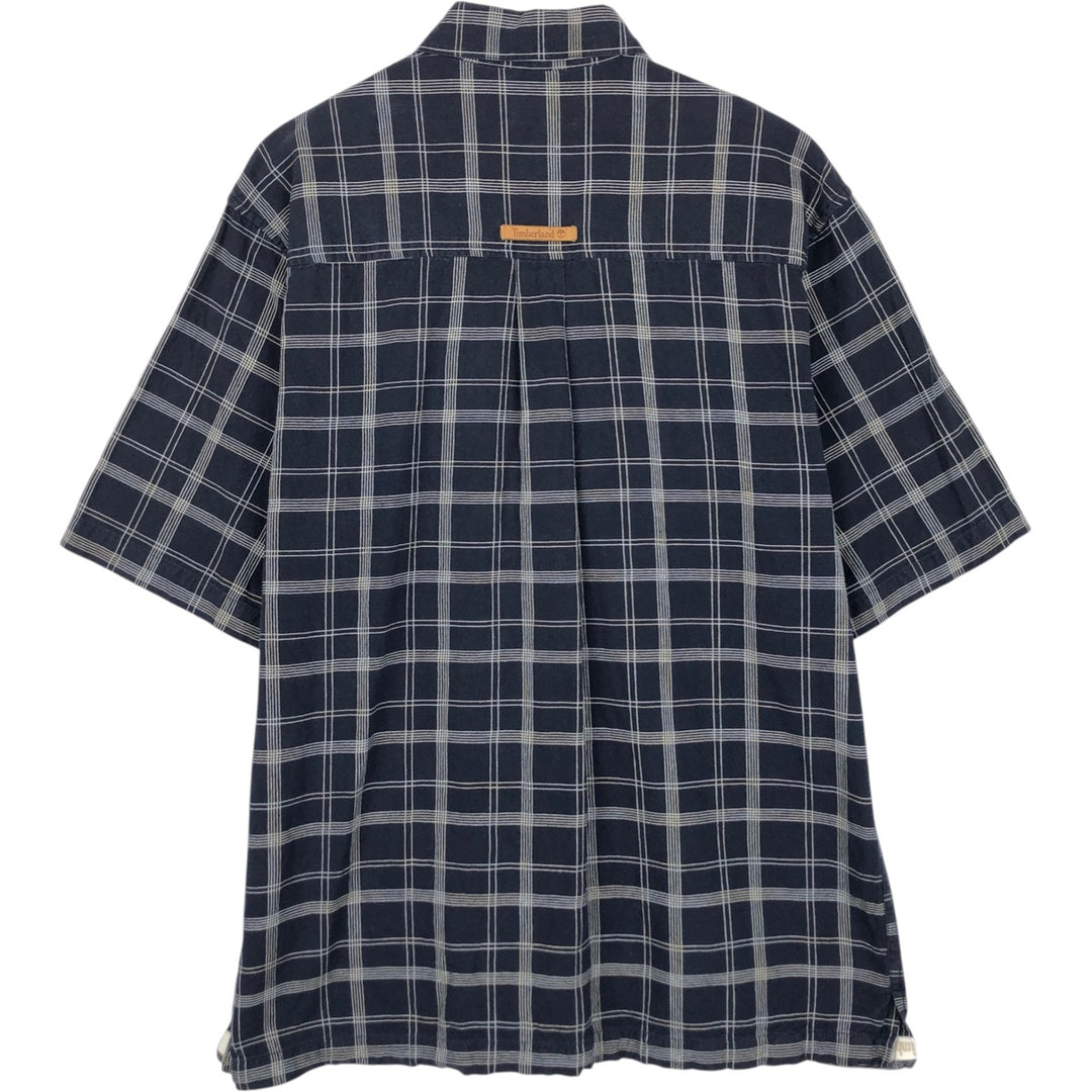 90s~00'S Timberland Short Sleeve Cotton Check Shirt Box Shirt Men's L Size Vintage cotton navy blue type Vintage Second Hand