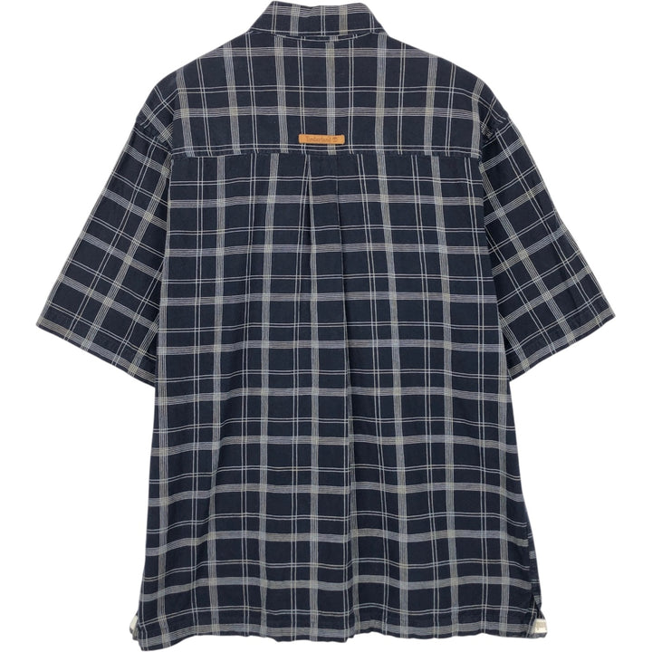 90s~00'S Timberland Short Sleeve Cotton Check Shirt Box Shirt Men's L Size Vintage cotton navy blue type Vintage Second Hand