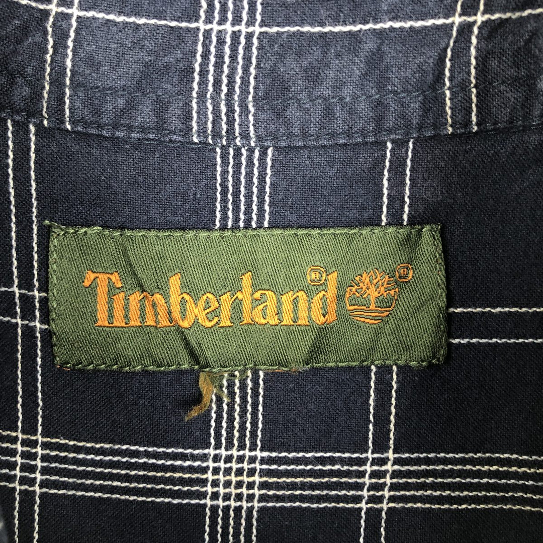90s~00'S Timberland Short Sleeve Cotton Check Shirt Box Shirt Men's L Size Vintage cotton navy blue type Vintage Second Hand