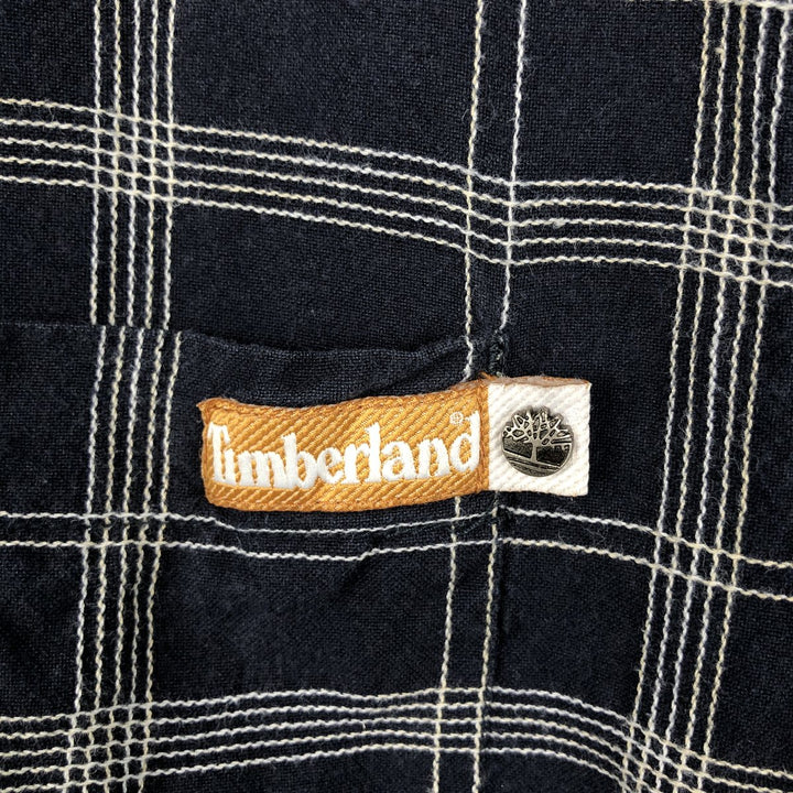 90s~00'S Timberland Short Sleeve Cotton Check Shirt Box Shirt Men's L Size Vintage cotton navy blue type Vintage Second Hand