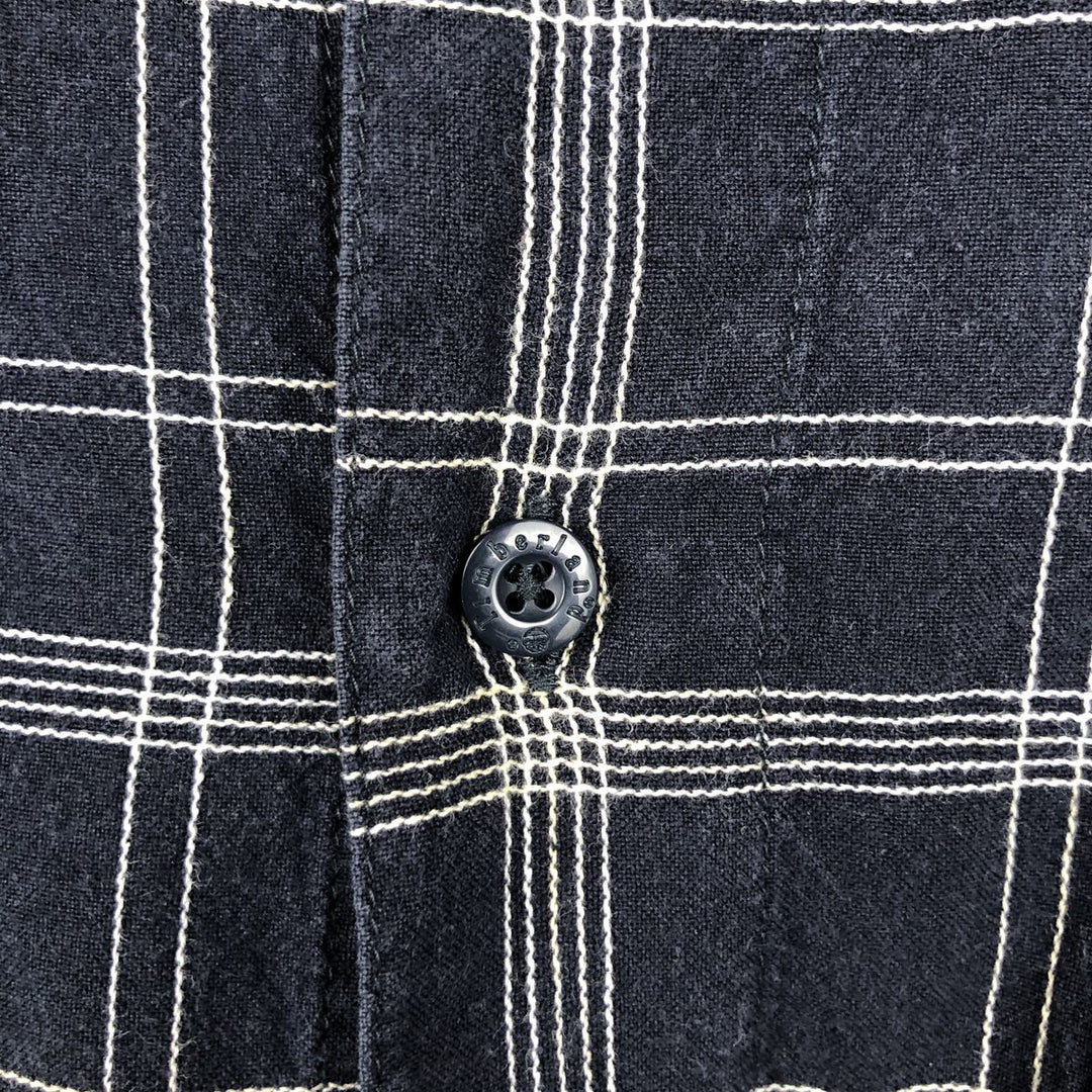90s~00'S Timberland Short Sleeve Cotton Check Shirt Box Shirt Men's L Size Vintage cotton navy blue type Vintage Second Hand