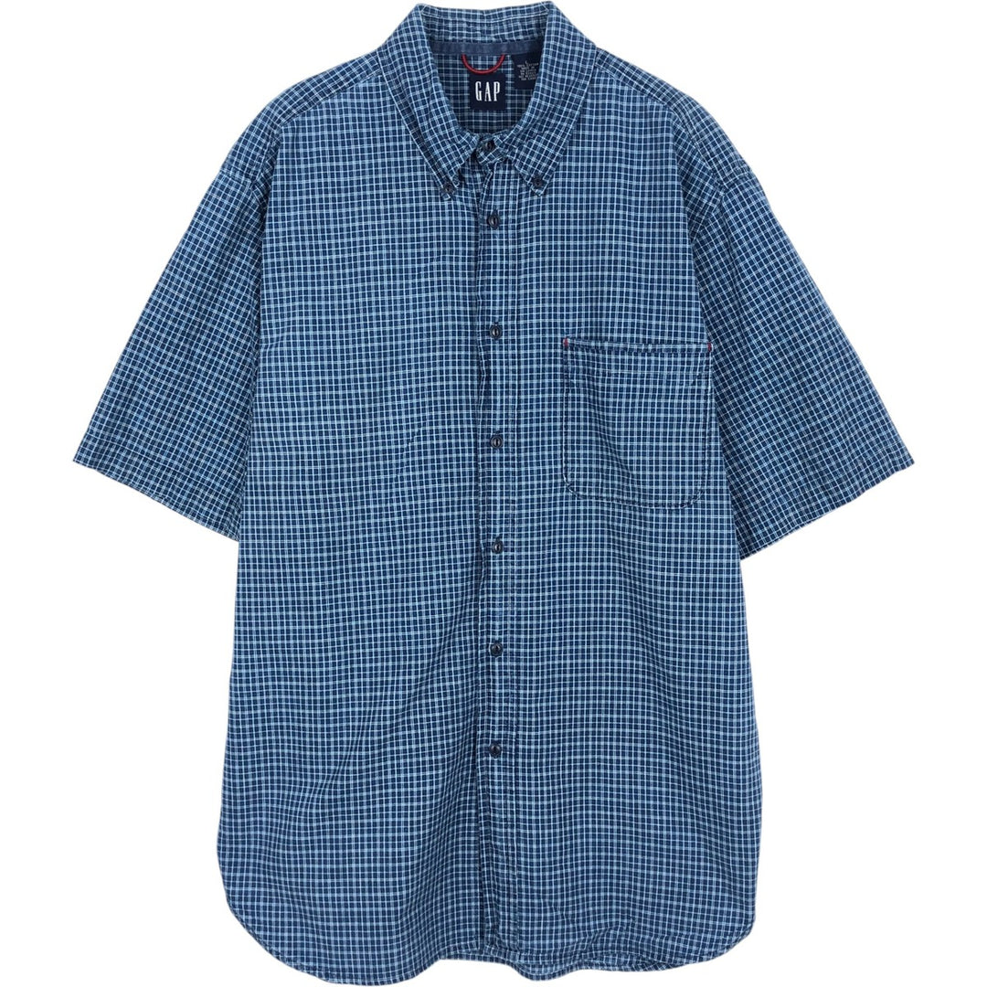 90'S GAP Old Gap Short Sleeve Button Down Check Shirt Men's L Size Vintage cotton blue type Vintage Second Hand